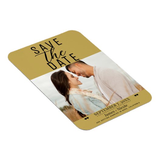 Modernes Gold Save the Date Hochzeitsfest Foto Magnet (Rechte Seite)