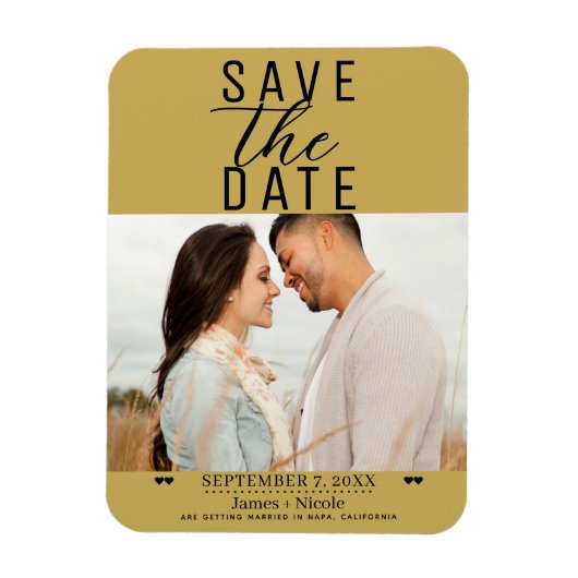 Modernes Gold Save the Date Hochzeitsfest Foto Magnet (Vertikal)