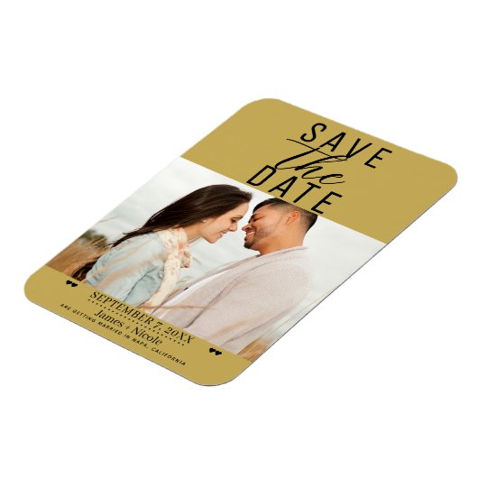Modernes Gold Save the Date Hochzeitsfest Foto Magnet (Linke Seite)