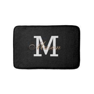 Modernes Gold Schwarz-weiß Monogram Custom Chic Badematte
