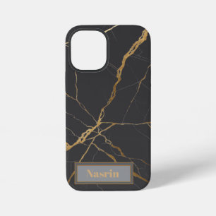 Modernes Gold & schwarzer Marmor Minimalistischer iPhone 12 Mini Hülle