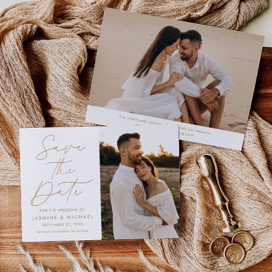 Modernes Gold Script 2 Foto Save The Date