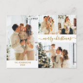 Modernes Gold Script 5 Foto Collage Weihnachten Postkarte (Vorderseite)