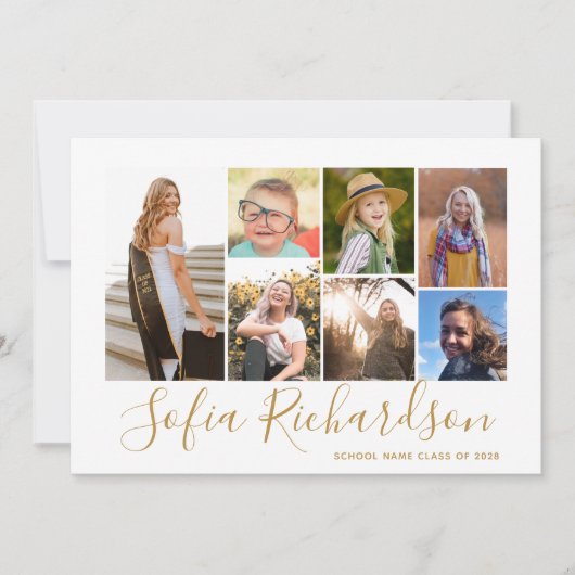 Modernes Gold Script 7 Foto Minimalistischer Absch Einladung (Vorderseite)