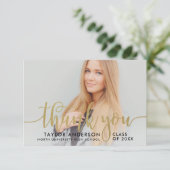 Modernes Gold Script Abschluss Foto Dankeskarte (Stehend Vorderseite)