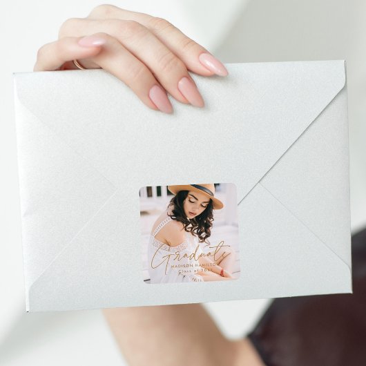 Modernes Gold Script Abschluss Foto Quadratischer Aufkleber