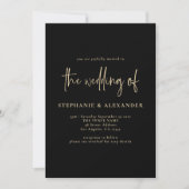 Modernes Gold Script Black QR Code Hochzeit Einladung (Vorderseite)