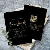 Modernes Gold Script Black QR Code Hochzeit Einladung