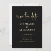 Modernes Gold Script Black QR Code Hochzeit Save The Date (Vorderseite)