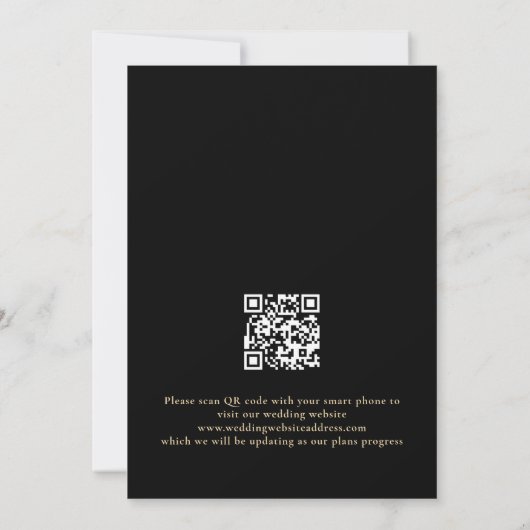 Modernes Gold Script Black QR Code Hochzeit Save The Date (Rückseite)