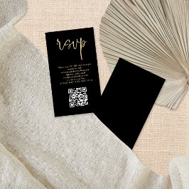 Modernes Gold Script Black QR Code Wedding RSVP Begleitkarte