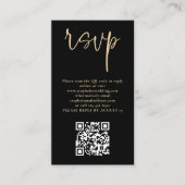 Modernes Gold Script Black QR Code Wedding RSVP Begleitkarte (Vorderseite)