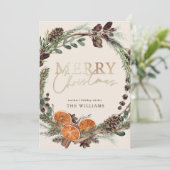 Modernes Gold Script Citrus Wreath Weihnachten (Stehend Vorderseite)