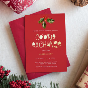 Modernes Gold Script Cookie Exchange - Weihnachtsf Folien Feiertagskarte