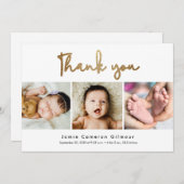 Modernes Gold Script Custom 3 Fotos Kinderdusche Dankeskarte (Vorne/Hinten)