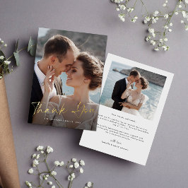 Modernes Gold Script Foto Hochzeit Dankeschön Kart Folieneinladung