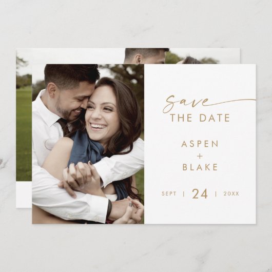 Modernes Gold Script-Foto Save the Date (Vorne/Hinten)