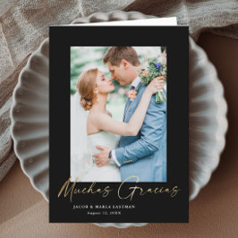 Modernes Gold Script Foto Wedding Muchos Gracias Dankeskarte