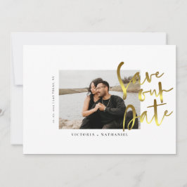 Modernes Gold Script-Hochzeitsfest-Foto Save the D Date