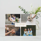 Modernes Gold Script Hochzeitsfotocollage Dankeskarte (Stehend Vorderseite)