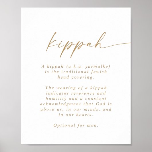 Modernes Gold-Script-Kippah-Zeichen Poster (Vorne)