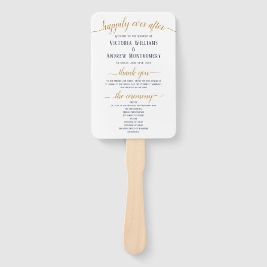 Modernes Gold Script-Minimal-Hochzeitsprogramm für Fächer (Vorderseite)