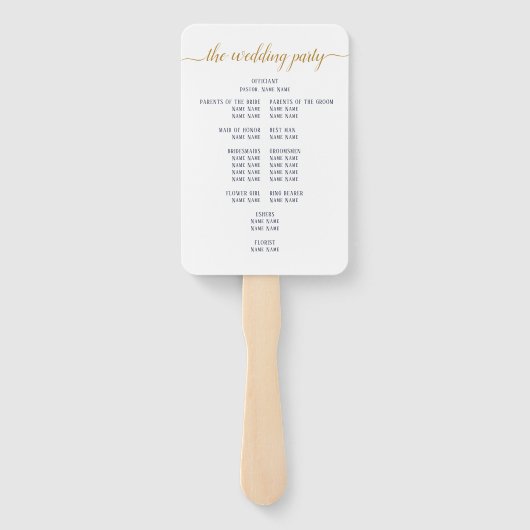 Modernes Gold Script-Minimal-Hochzeitsprogramm für Fächer (Rückseite)