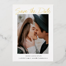 Modernes Gold Script Minimales Foto Save the Date Folieneinladung