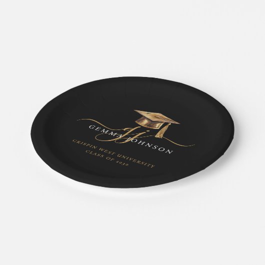 Modernes Gold Script Minimalistisch Abschluss Blac Pappteller (Schrägansicht)