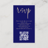 Modernes Gold Script Navy Blue QR Code Hochzeit RS Begleitkarte (Vorderseite)