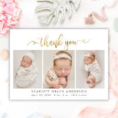 Modernes Gold Script Neuborn 3 Baby Foto Vielen Da Dankeskarte