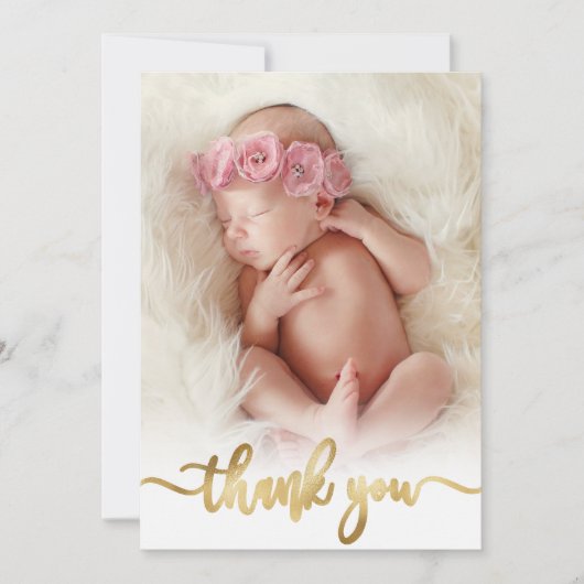 Modernes Gold Script Neugeborenes Baby Foto Vielen Dankeskarte (Vorderseite)