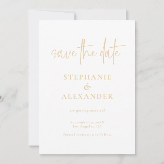 Modernes Gold Script QR Code Hochzeit Save The Date (Vorderseite)