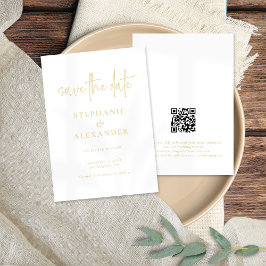 Modernes Gold Script QR Code Hochzeit Save The Date