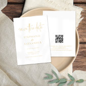 Modernes Gold Script QR Code Hochzeit Save The Date