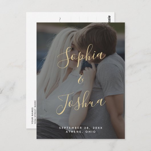 Modernes Gold Script Vellum Look Foto Save the Dat Postkarte (Vorne/Hinten)