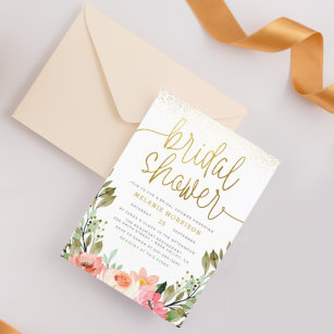 Modernes Gold Script Watercolor Floral Brautparty Einladung