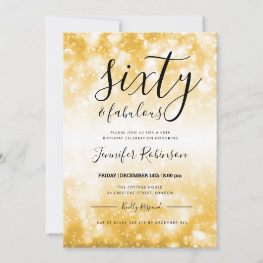 Modernes Gold sechzig u. fabelhafter 60. Einladung (Vorderseite)