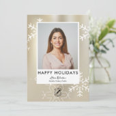 Modernes Gold Snowflake Notar Foto Feiertagskarte (Stehend Vorderseite)