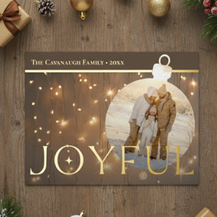 Modernes Gold Sparkle Lights Joyful Bulle Foto Folien Feiertagskarte