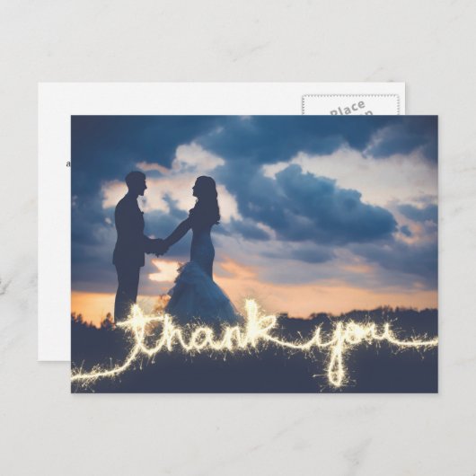 Modernes Gold Sparkler Wedding Foto Vielen Dank Postkarte (Vorne/Hinten)
