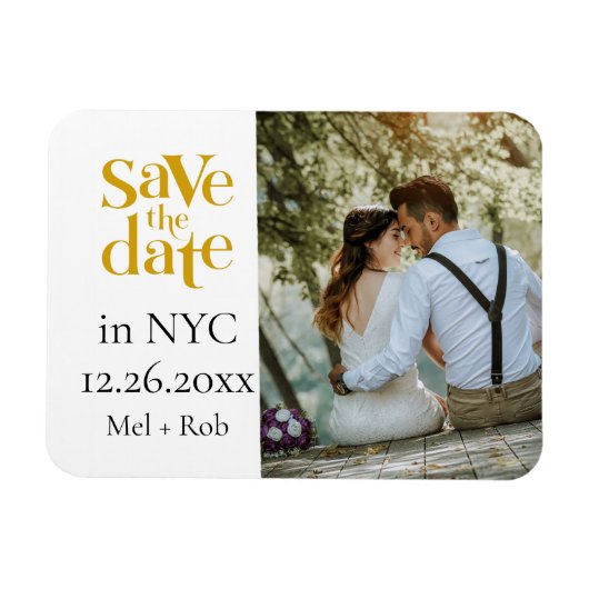 Modernes Gold Split Foto Save the Date Magnet (Horizontal)
