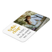 Modernes Gold Split Foto Save the Date Magnet (Linke Seite)