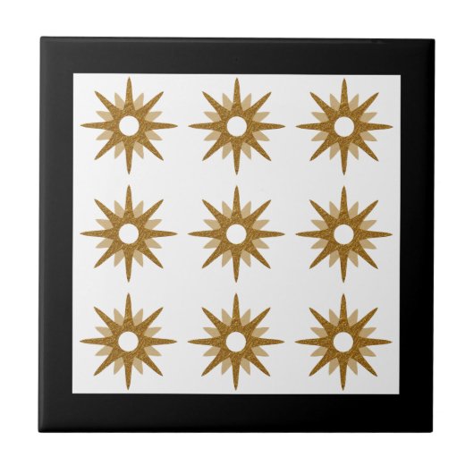 Modernes Gold-Sternexplosion-Muster | Schwarz Fliese (Vorderseite)