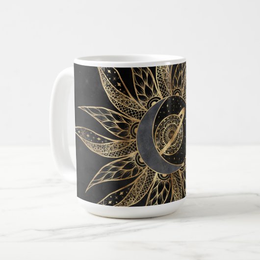 Modernes Gold Sun Moon Planet Universe Mandala Kaffeetasse (Vorderseite Links)
