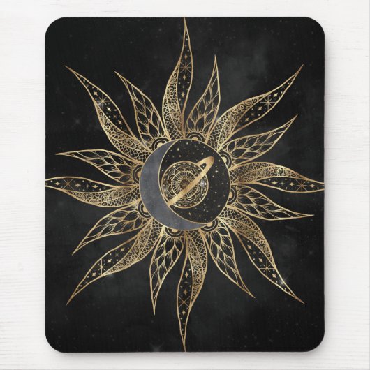 Modernes Gold Sun Moon Planet Universe Mandala Mousepad (Vorne)