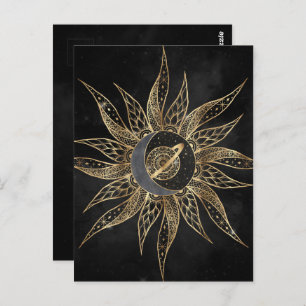Modernes Gold Sun Moon Planet Universe Mandala Postkarte