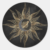 Modernes Gold Sun Moon Planet Universe Mandala Runder Aufkleber (Vorderseite)