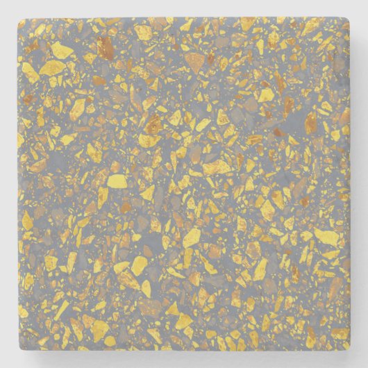 Modernes Gold Terrazzo Muster Steinuntersetzer (Vorderseite)