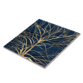Modernes Gold Tree Silhouette Minimales blaues Des Fliese (Seite)